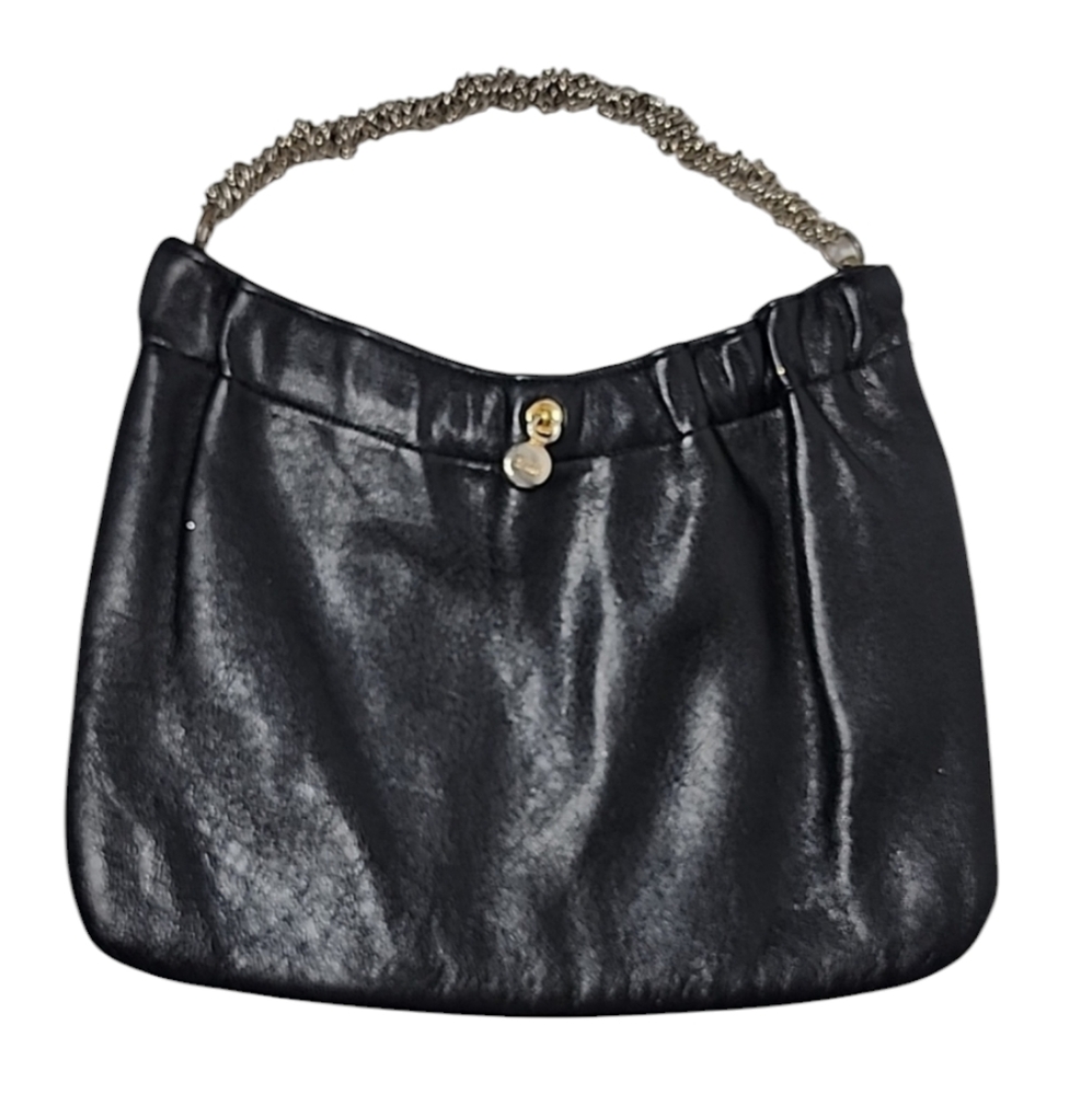 Vintage Ande‎ Handbag Women S Black Leather Silver Tone Chain Purse Hand Bag
